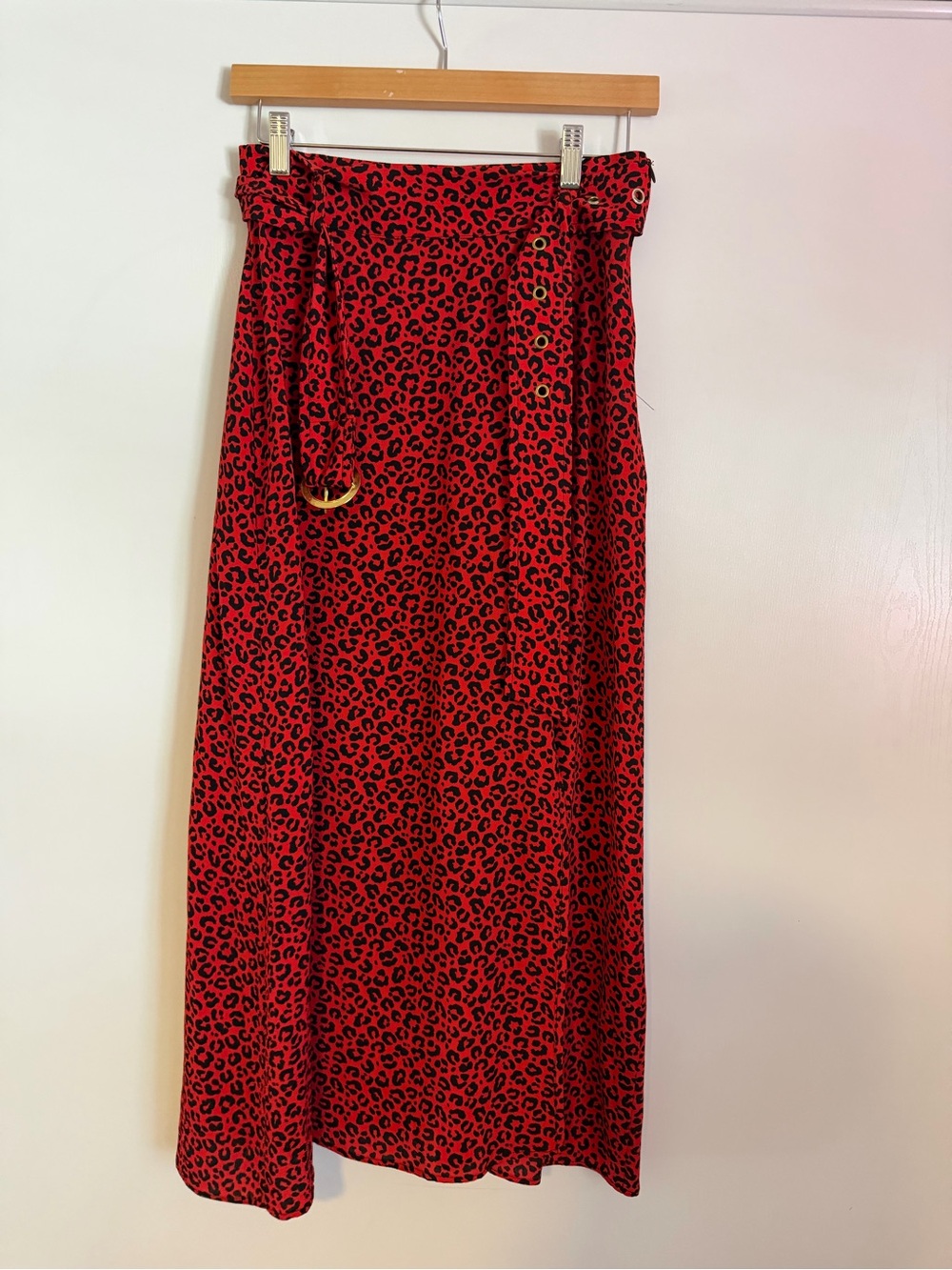 Eastwest Label Red Leopard Print Belted Maxi Skirt - medium